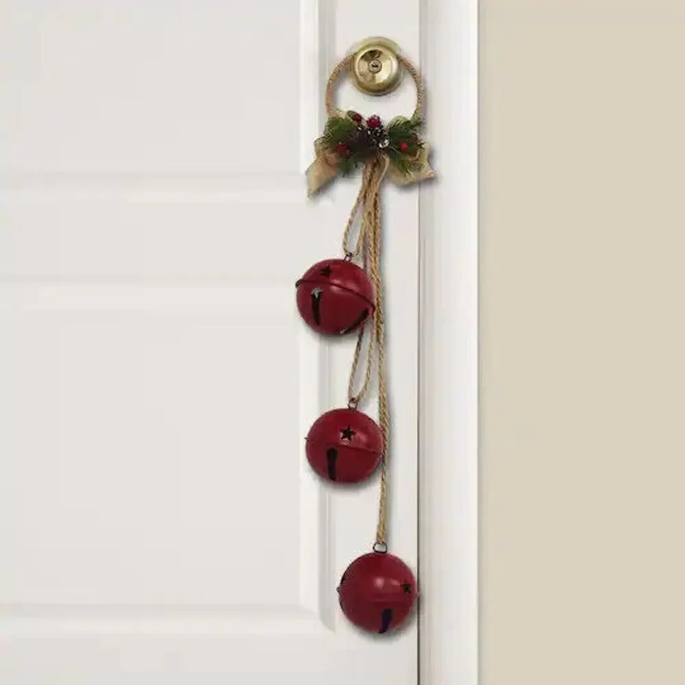 Holiday Christmas 3 Bell Wall/Door Knob Hanger Red w/Jute Twine Bow Decor Crafts